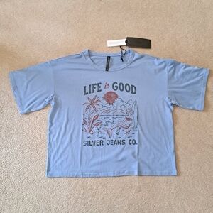 New! Silver Jeans Co. Short Sleeved Tee Women's XL Blue Boxy T-Shirt Crewneck